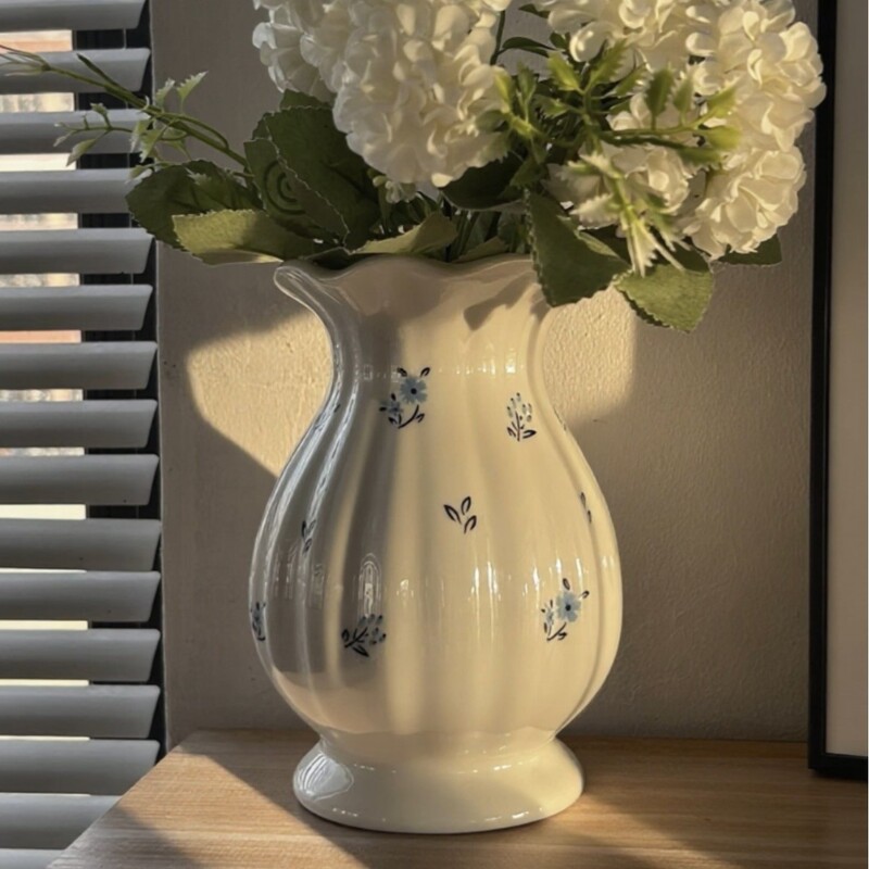 法式陶瓷花瓶轻奢高级感插花复古鲜花客厅摆件白色欧式碎花花瓶|undefined