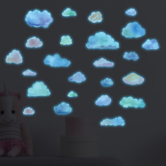 外貿夢幻水彩雲朵兒童臥室玄關家居裝飾牆貼夜光貼紙自粘批發跨境