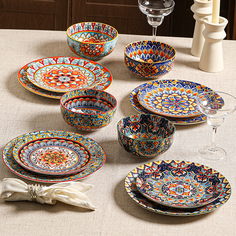 Bohemian plates and bowls, Bohemian tableware, export tableware, cross-border tableware, foreign trade porcelain, daily use kitchenware