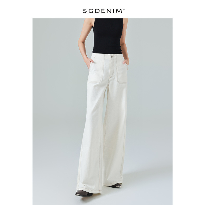 Fashionable Must-Have/Designer Style White High-Waisted Wide-Leg Jeans for Women, Loose Floor-Length Pants, Spring 2026 Trendy Style Fashionable Must-Have/Designer Style White High-Waisted Wide-Leg Jeans for Women, Loose Floor-Length Pants, Spring 2026 Trendy Style