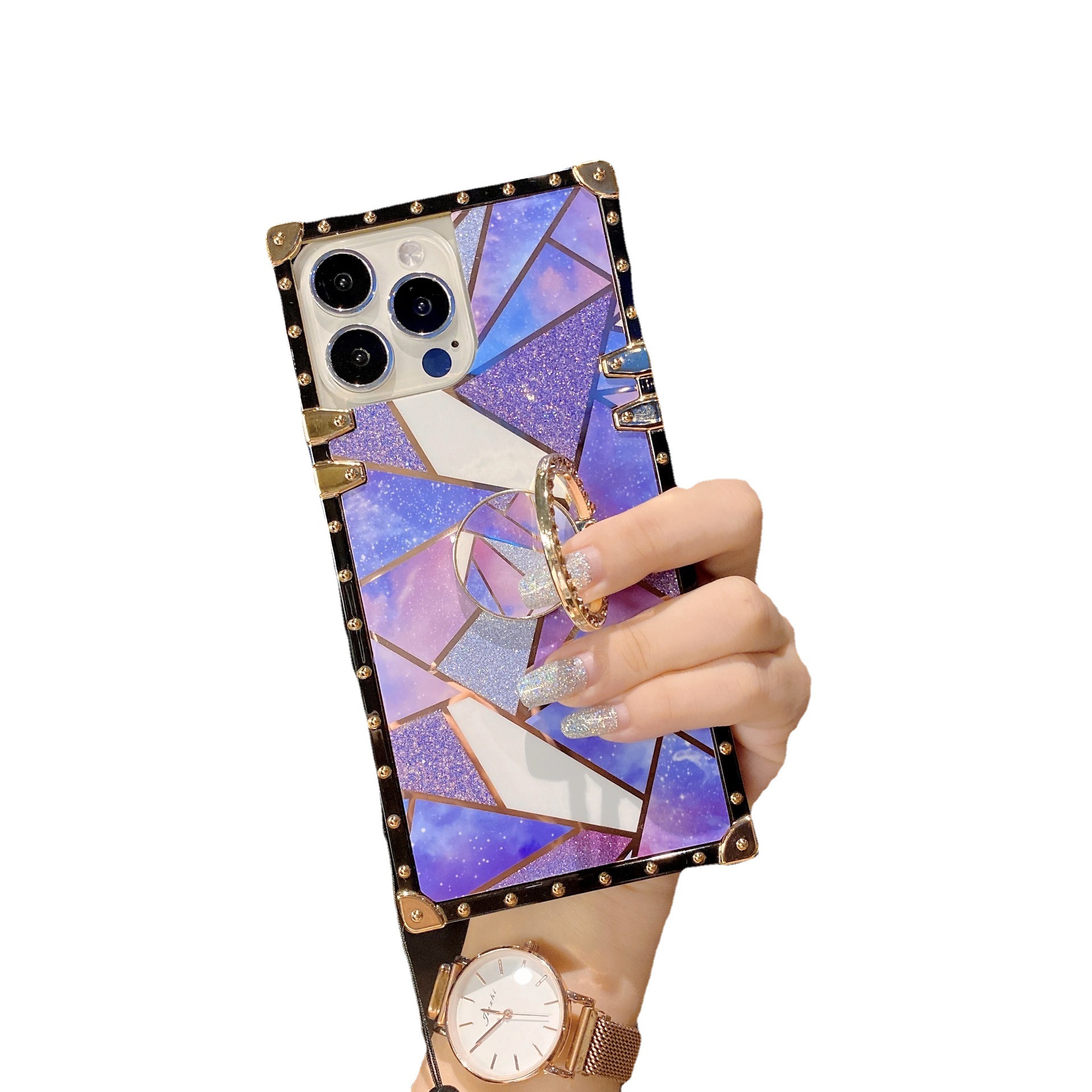 Square Electroplated Glitter Phone Case For Iphone 15 Pro & 14_voghion.com