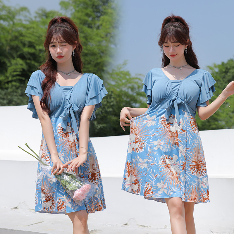 Traje de baño de una pieza más tamaño floral falda vientre cubriendo adelgazamiento conservador caliente primavera playa vacaciones traje de baño