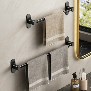 Towel rack punch-free bathroom black space aluminum toilet bathroom rack wall hanging single bar towel bar storage rack