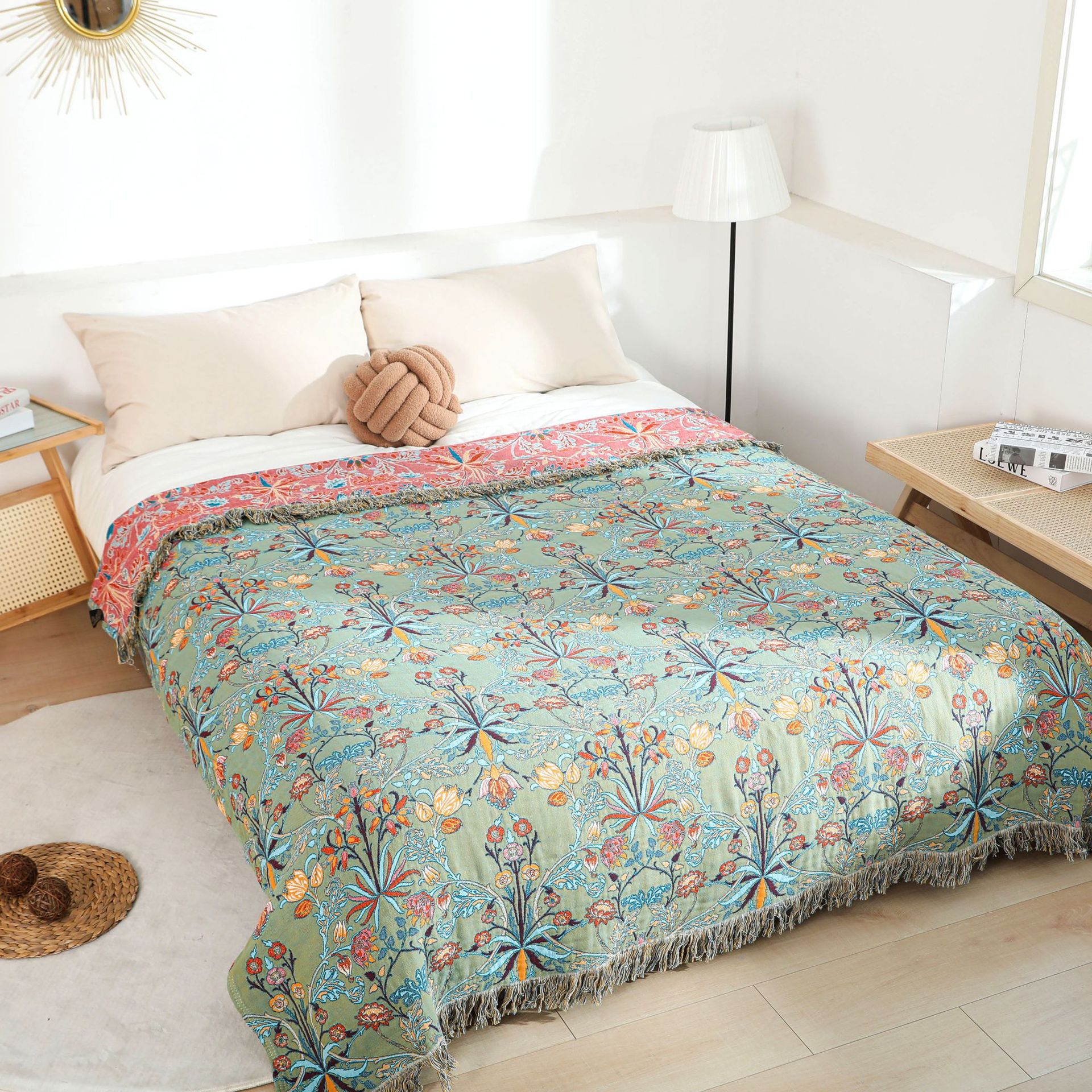 Green Plum Whisper Pure Cotton Gauze Towel Blanket, Single/Double Full Cotton Sofa Air Conditioning Blanket, Nap Blanket