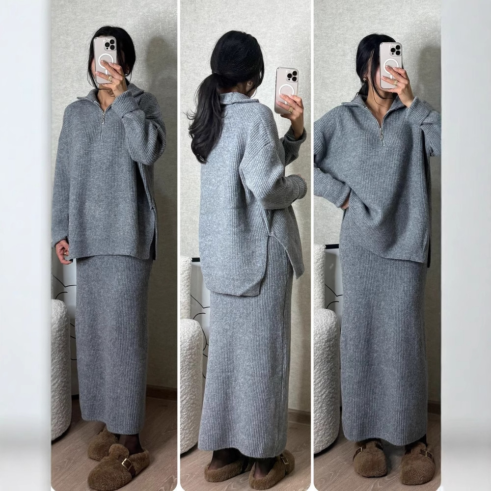 autumn knitted sweater with zipper