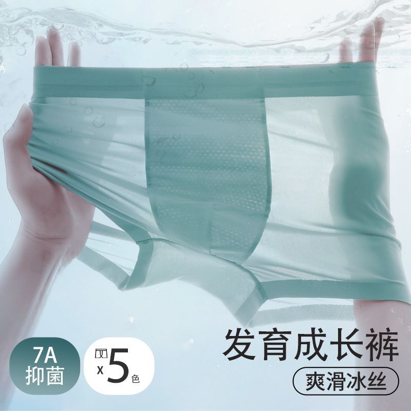 Summer Ice Silk Teenagers Students Traceless Boxers Boys Junior High School Big Children 7A Antibacterial Boys Boxer Panties