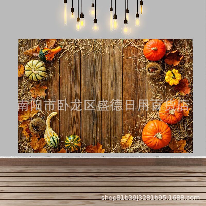 Cross-border autumn Thanksgiving photo banner pumpkin maple leaf brown wooden board harvest festival portrait studio background cloth Cross-border autumn Thanksgiving photo banner pumpkin maple leaf brown wooden board harvest festival portrait studio background cloth