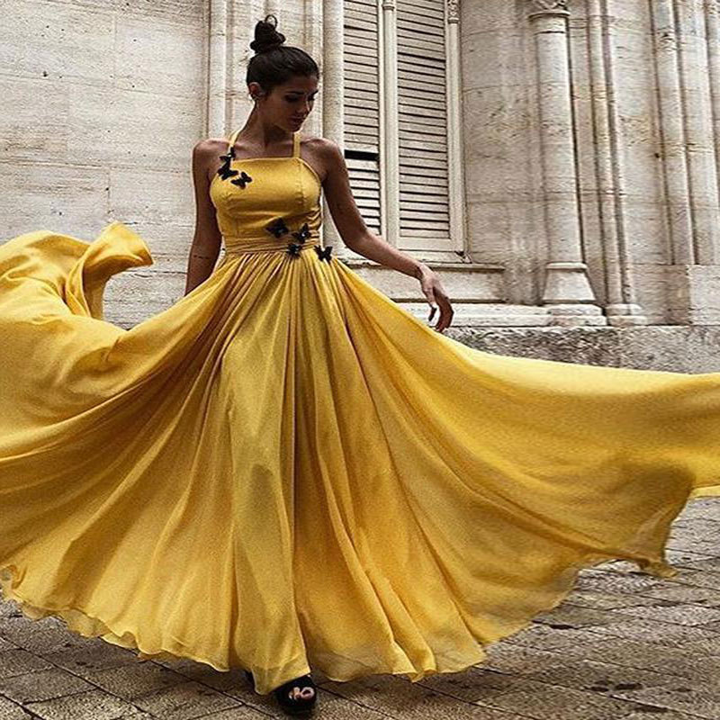 Europa y América del Comercio Exterior Amazon AliExpress deseo estación independiente Nueva correa de gasa backless largo vestido noche elegante image 3
