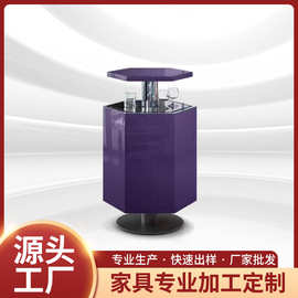 罗奇堡实木酒柜玻璃展示柜家用别墅客厅自动升降储物柜皮革拼接