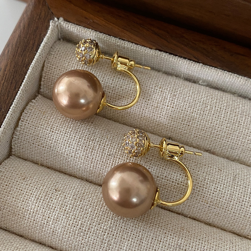 Zircon Pearl Earrings with Geometric Spheres, Unique Design Earrings for 2023 Autumn/Winter Fashion and Elegant Vintage Earrings
