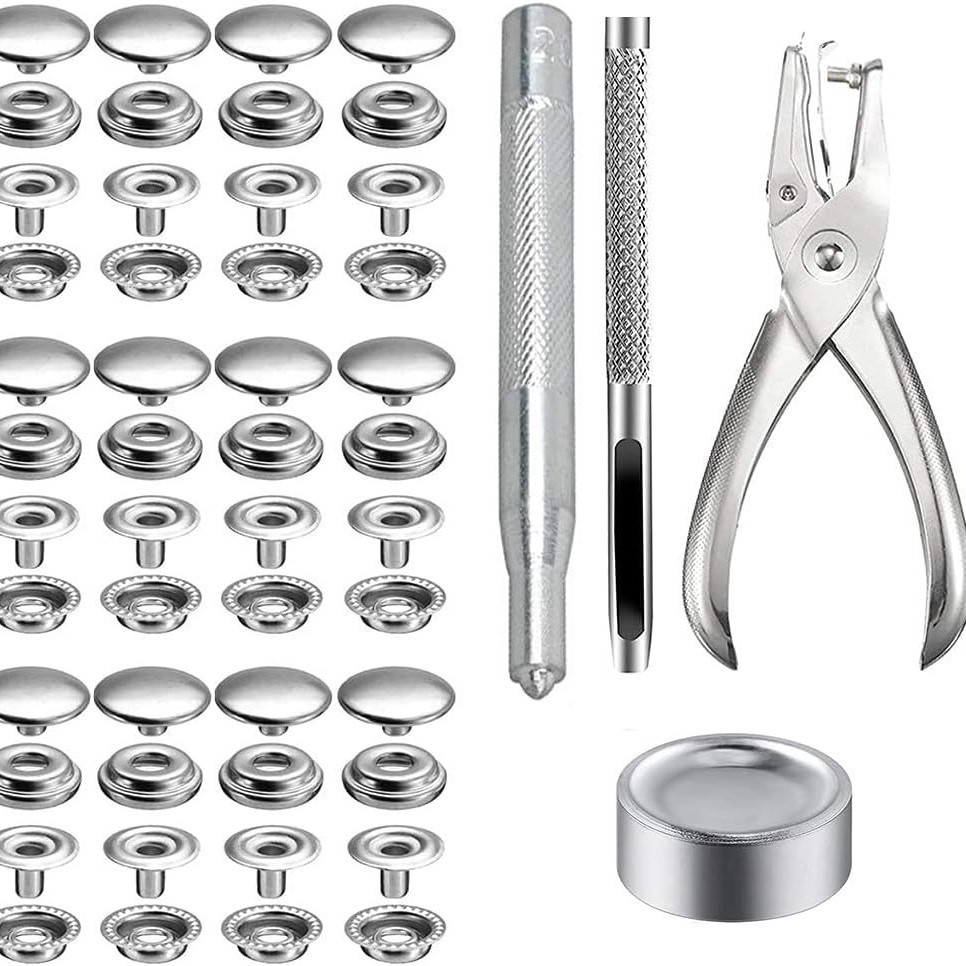 50 Sets of Clothes Tarpaulin Hidden Button 201 Large White Button Installation Tool Set Stainless Steel Metal Snap Button
