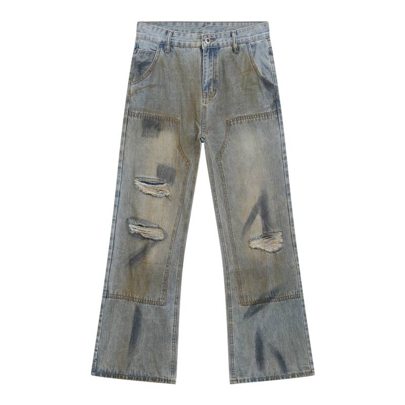 Quần jeans nam dáng ống loe nhẹ cạp vừa phong cách đường phố — Màu xanh dương