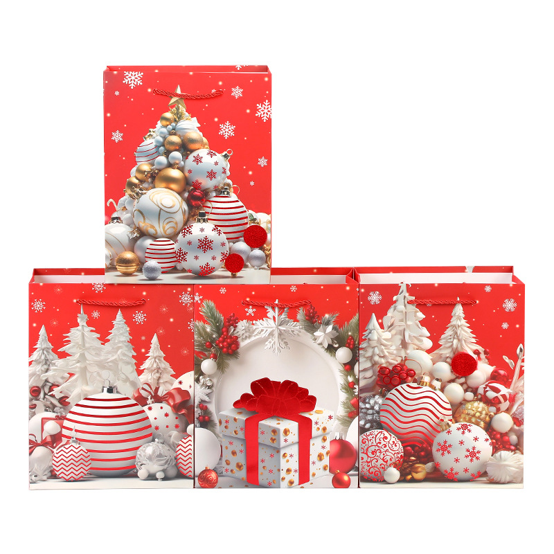 圣诞树圣诞铃铛创意设计礼品袋外贸跨境纸袋礼物包装现货手提袋