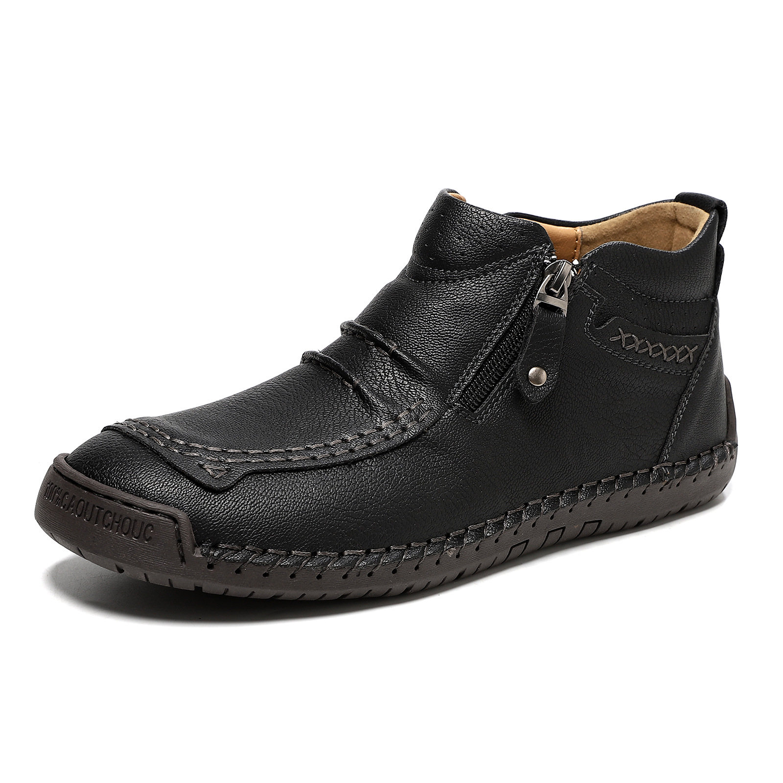 Plus-Size Men's Shoes Outdoor Casual Shoes Flat Handmade Stitched Shoes Zipper Martin Boots Short Boots 830_vogvips.com