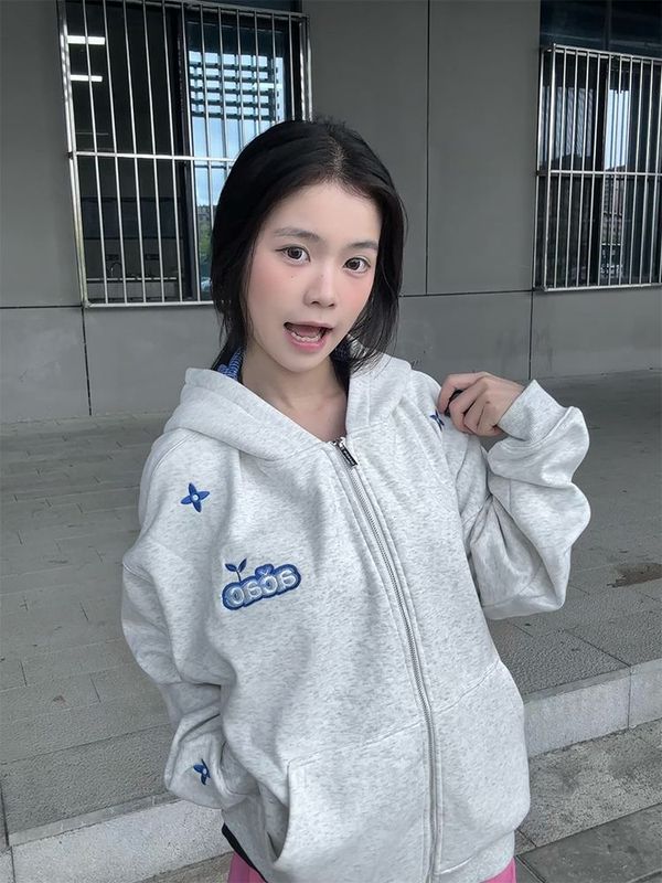 美式街头字母刺绣拼接连帽卫衣女2025秋季新款宽松学院风慵懒上衣|undefined