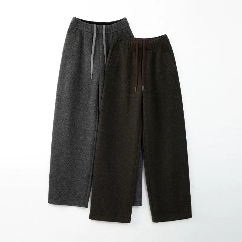 波尔多羊毛休闲弯刀裤女2025秋冬新款松紧高腰显瘦毛呢软糯直筒裤