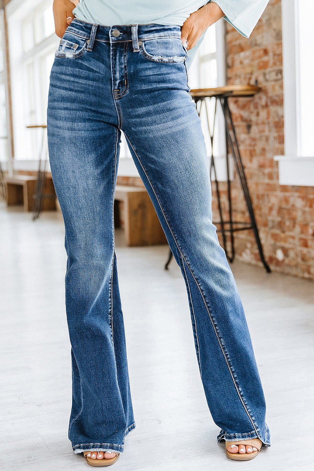 Mode Einfarbig Denim-baumwolle In Voller Länge Patchwork Jeans display picture 5