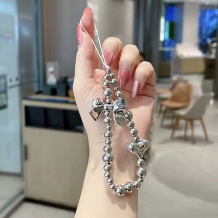 ins风电镀银蝴蝶结串珠diy手机链ccd相机挂绳挂链手机壳通用挂饰
