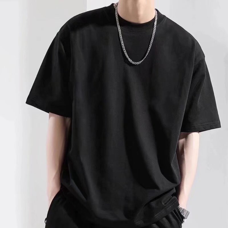 Japanese Solid Color Short-sleeved T-shirt Men's Trendy Brand Fashionable Loose Casual Crewneck White T-shirt Cheap Base T-shirt Wholesale