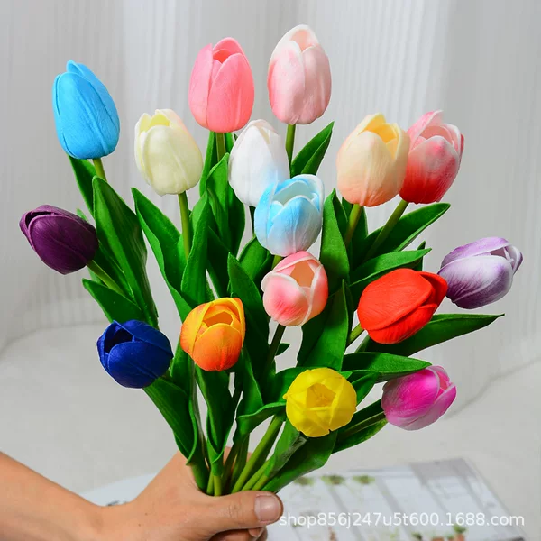 Simulated Tulip Mini Pu Simulated Flower Home Decoration Cross-Border Wedding Artificial Flower Artificial Bouquet Factory Home Wholesale