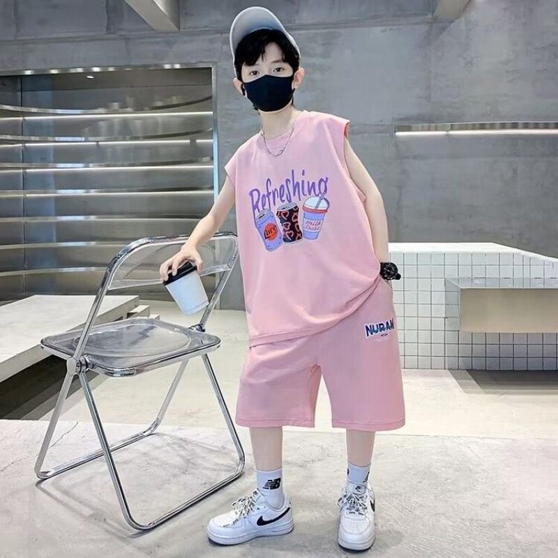 Boys' Summer Clothing suit 2024 New Children's Summer Short-sleeved T-shirt Sportswear Big Children's Summer Handsome