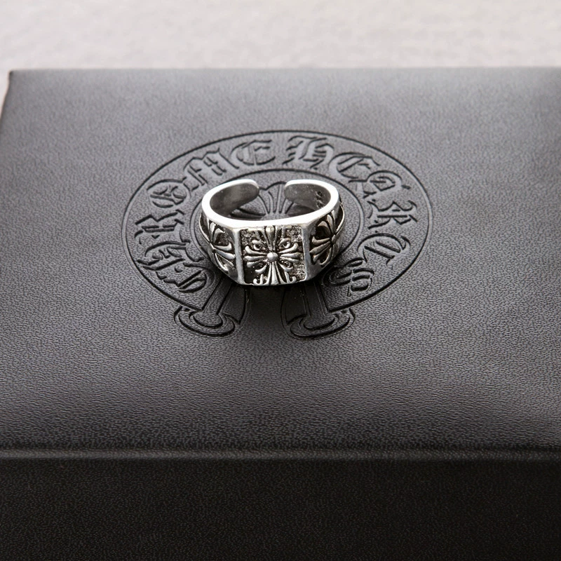 Ring Thai Bank Cylody, retro electroplated silver adjustable knuckle/cross design