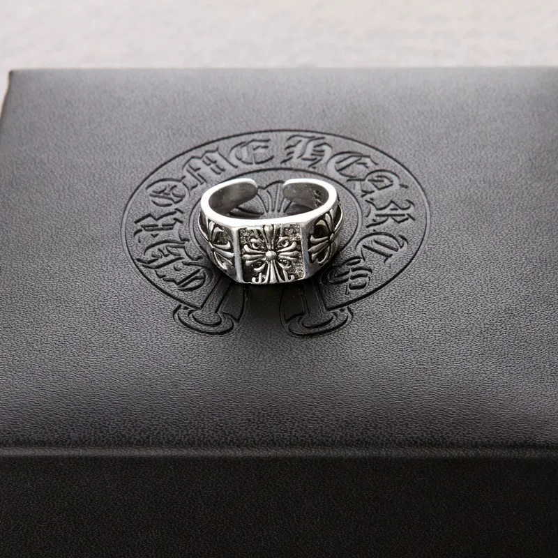 Ring Thai Bank Cylody, retro electroplated silver adjustable knuckle/cross design