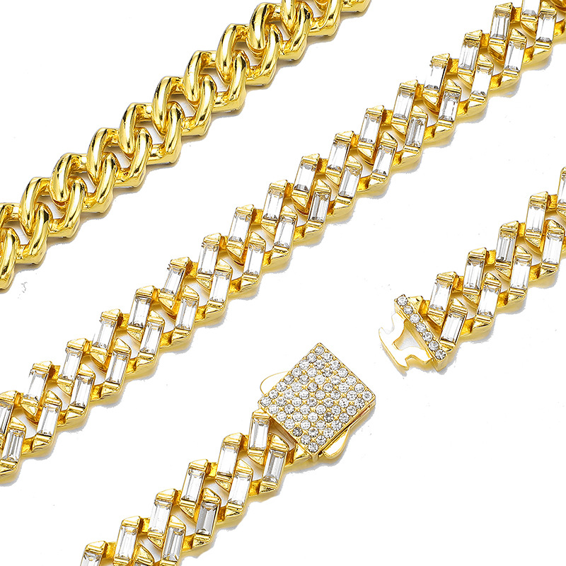 Cuban Chain Necklace With Full Diamond Stones Hip Hop Style_voghion.com
