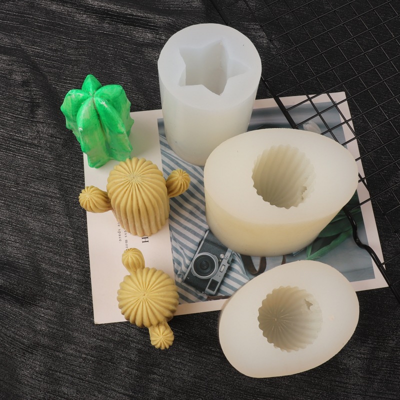 Simulación 3D molde de silicona cactus aromaterapia molde de yeso para hornear cactus columna DIY molde de la torta de la vela
