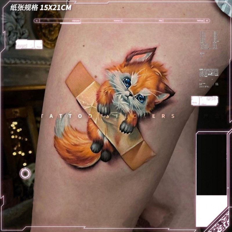 Fresh and Simple Simulation European and American Cute Fox Pet Cartoon Childlike Companion Pet Creative Waterproof Animal Tattoo Sticker