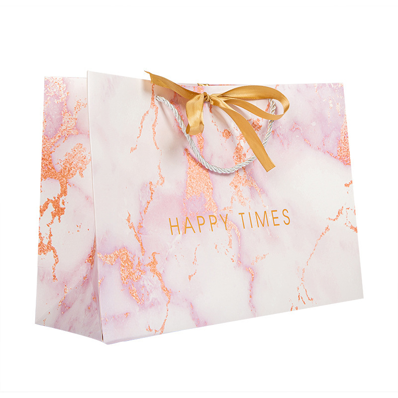 Logotipo personalizado al por mayor bolsa de regalo de mármol bolsa de papel bolsa de ropa bolsa de joyería bolso rosa