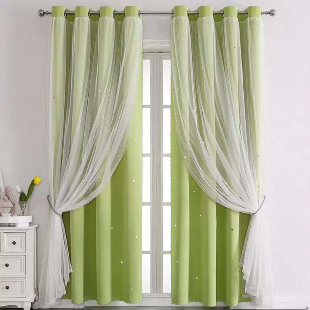 哇噢亚马逊轻奢镂空星星蕾丝窗纱窗帘布客厅卧室阳台成品遮光窗帘