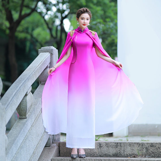 Show Cheongsam 2024 Summer New Shawl dress Retro Chinese Style Long Improved Performance Cheongsam Dress
