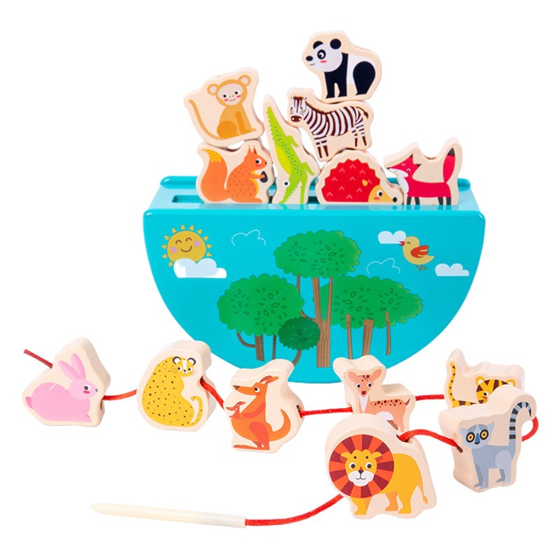 Nuevos niños cuerda animal con cuentas equilibrio bloques de construcción jengle kindergarten educación temprana bebé juguetes educativos madera