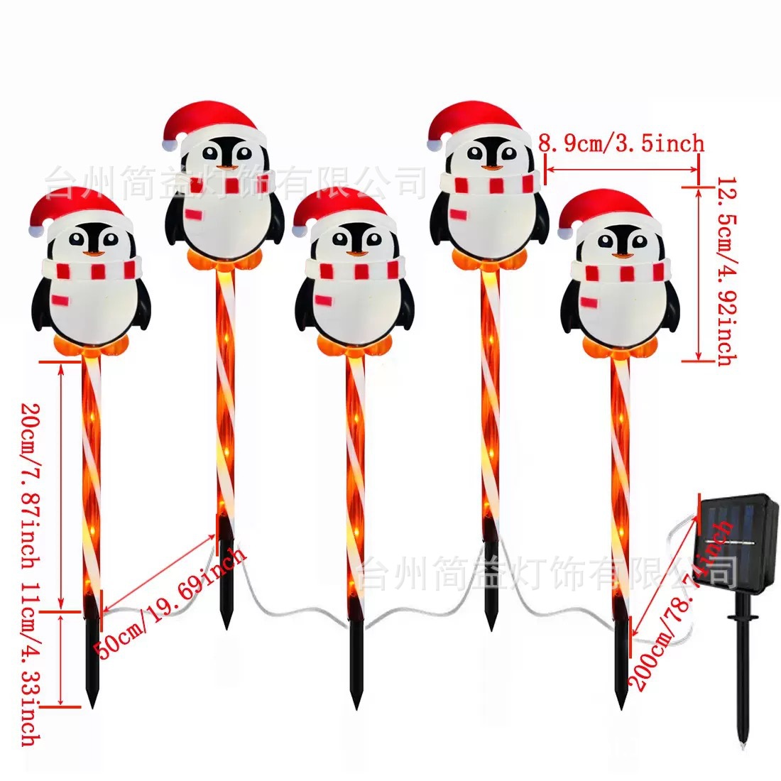 Un remolque de cinco pingüinos - tubo rojo - energía solar