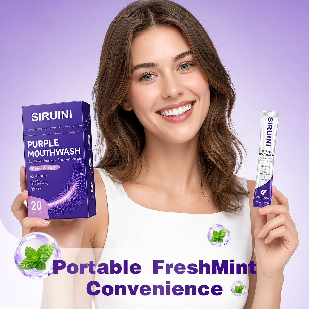 Cross-border, refreshing purple mouthwash, 12ml, portable, for teeth cleaning, alcohol-free, gentle, and leaves a pleasant scent. Wholesale