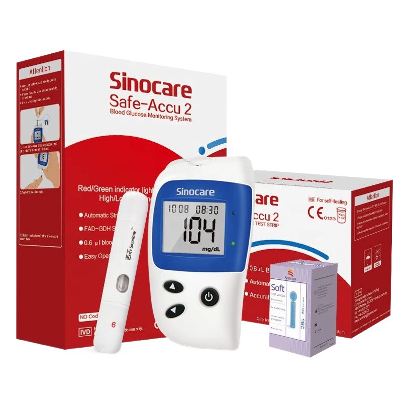 Глюкометр Safe-Accu2 для домашнего использования, полностью автоматический, без кодирования, с тест-полосками и ланцетами, эксклюзивно для экспорта, медицинского класса.