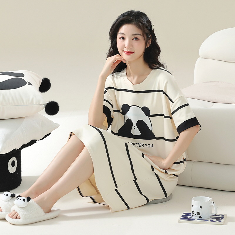 [Personalizado] 7A pijama de manga corta de algodón antibacteriano de gran tamaño gordo m200 kg camisón de maternidad verano femenino dulce y lindo