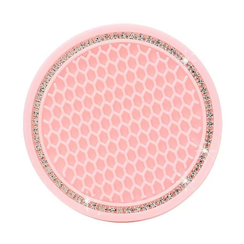 Diamante transfronterizo taza de agua estera redonda de silicona antideslizante estera taza almohadilla de aislamiento térmico rhinestone accesorios creativos del coche