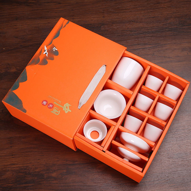 德華羊脂玉茶具功夫套裝中式輕奢茶盞茶杯辦公室白瓷茶壺蓋碗套組