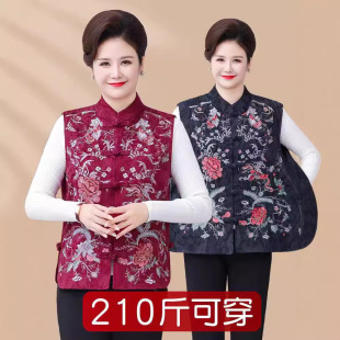 200kg plus size women's clothing for the middle-aged and the elderly national style new Chinese cotton and linen vest fat mother's spring and autumn vest waistcoat