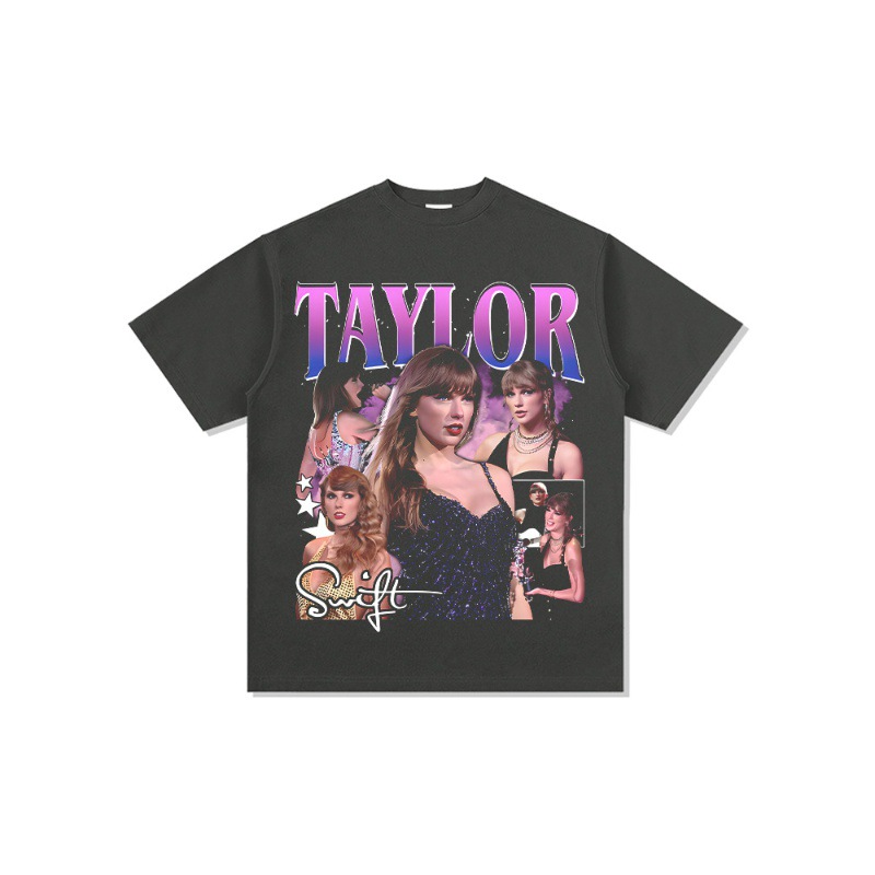 Taylor Swift estilo americano de la calle marca de moda impresión retro hacer viejo lavado pesado suelto manga corta