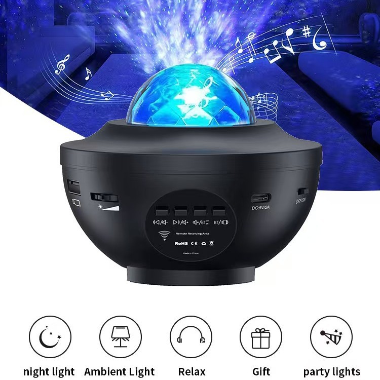 Agua patrón luz proyección sueño Aurora Boreal proyección luz láser estrellado cielo Bluetooth música atmósfera noche luz cielo estrellado Luz