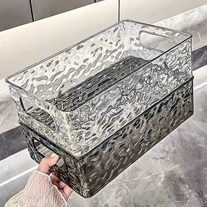 Modern Luxury Transparent Ice Pattern Rectangular Plastic Storage Box for Home, Makeup, Living Room Organizing