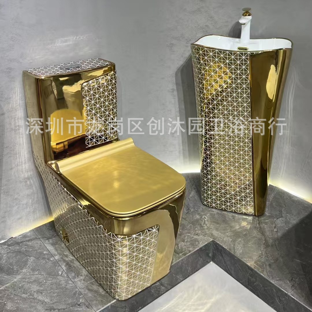Color oro platado inodoro asiento inodoro de oro nativo inodoro de oro pared de oro al suelo inodoro de salida inodoro directo image 3