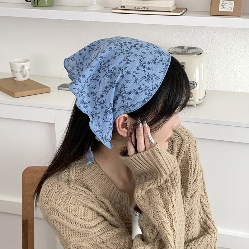 Bufanda triangular, babero, modelos de primavera y verano para mujer, pañuelo japonés de algodón y lino, diadema floral pastoral para mujer de verano, diadema de todo fósforo, accesorios para el cabello, sombreros