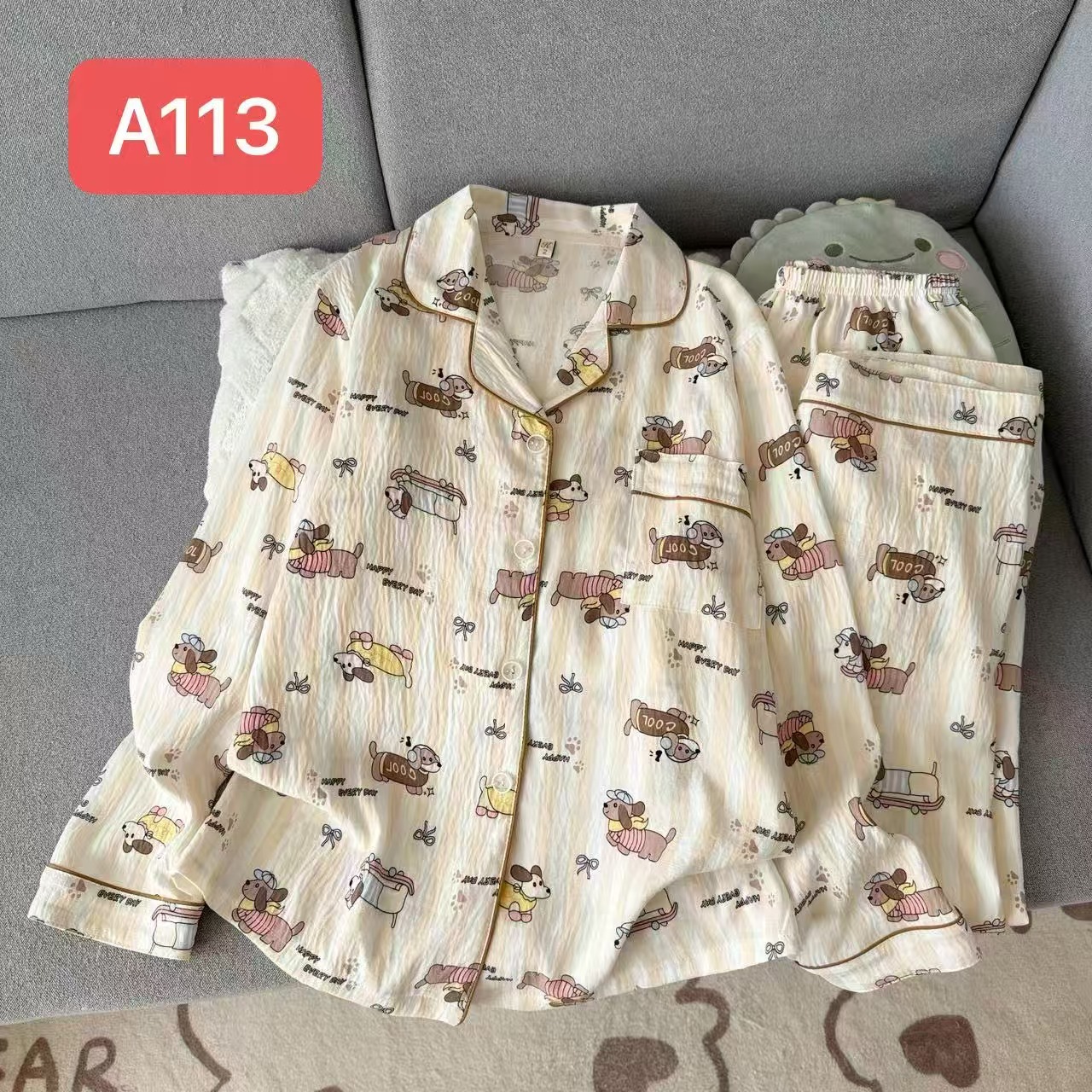 Algodón nublado al por mayor transfronterizo nuevo pijama de niña pantalones de manga larga delgados dulces dibujos animados impresión de ropa para el hogar set