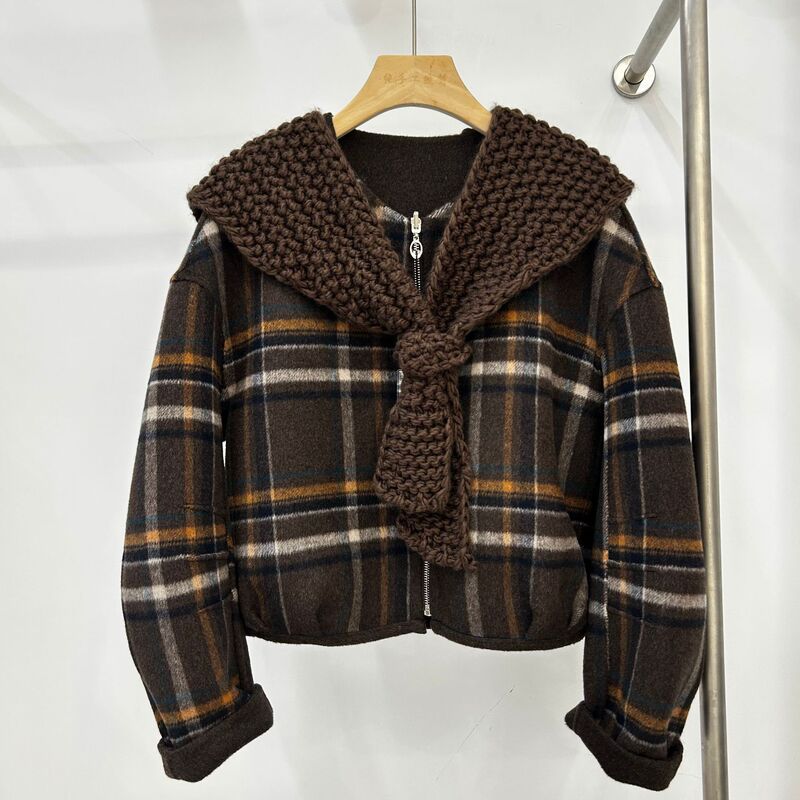 Free Knitted Navy Collar Double-Sided Wool Outwear 2025 Autumn and Winter New Loose Casual Double-Sided Double-Wear Outwear for Women