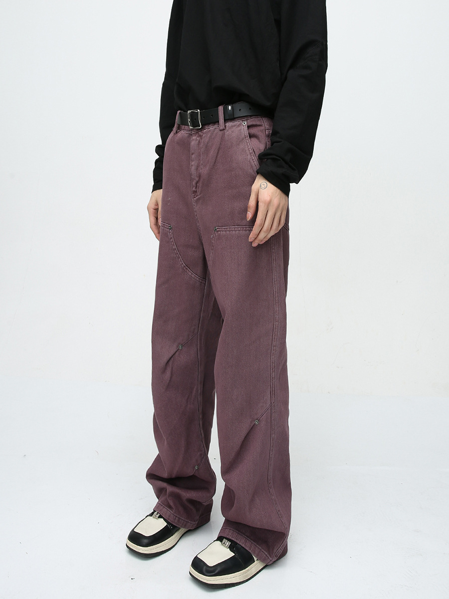 MTLClothes ropa de Hombre | 2023 cuatro estaciones nuevo vintage remache decorativo recto casual jeans hombres