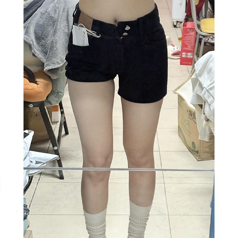 跨境牛仔热辣短裤女夏季高腰胖mm大码显瘦小个子弹力遮胯a字热裤